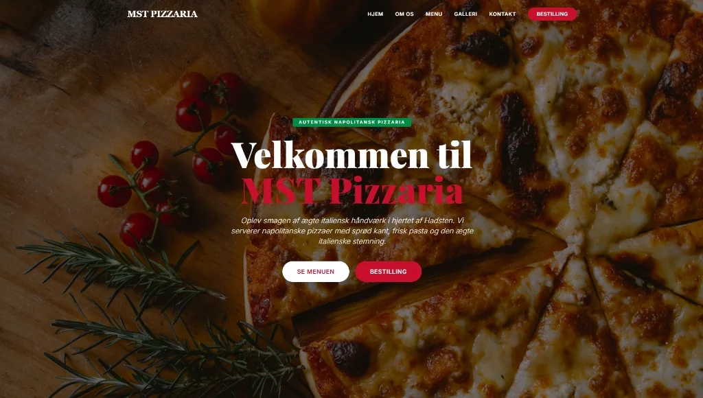 Eksempel på hjemmeside til et pizzeria, lavet af MST Studios